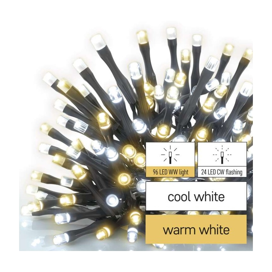 Cadena de luces navideñas LED para exterior 120 LED/2 funciones 17 m IP44 blanco cálido/blanco frío
