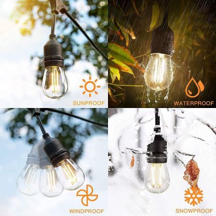 Cadena decorativa LED para exterior 10xE27/1W/230V 10 m IP65 negro