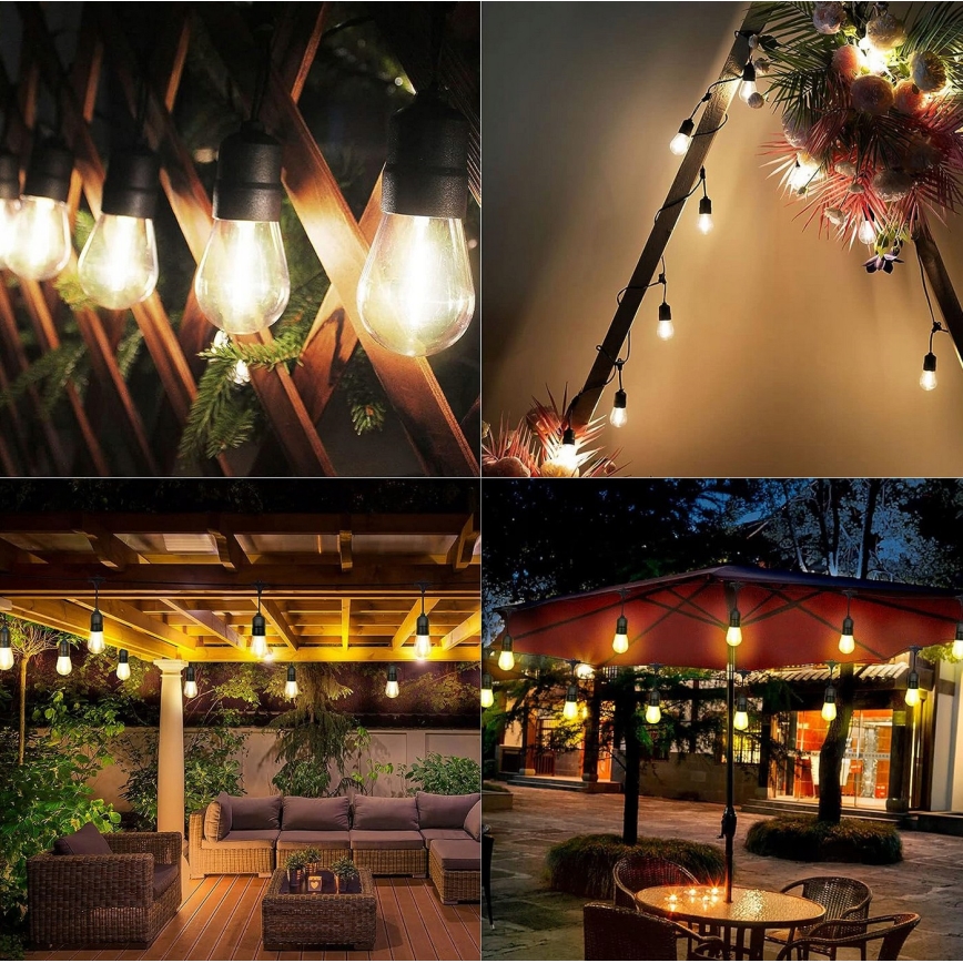 Cadena decorativa LED para exteriores 30xE27/1W/230V 16,44 m IP44 negra