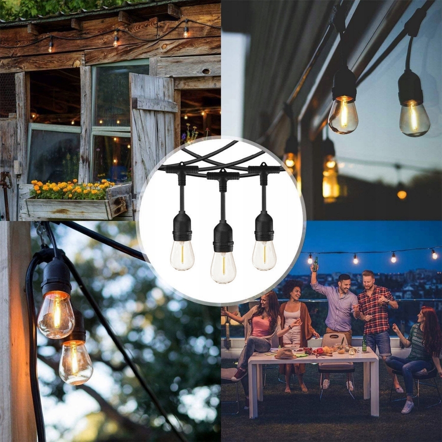 Cadena decorativa LED para exteriores 30xE27/1W/230V 16,44 m IP44 negra