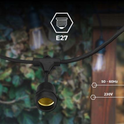 Cadena decorativa LED para exteriores 30xE27/1W/230V 16,44 m IP44 negra