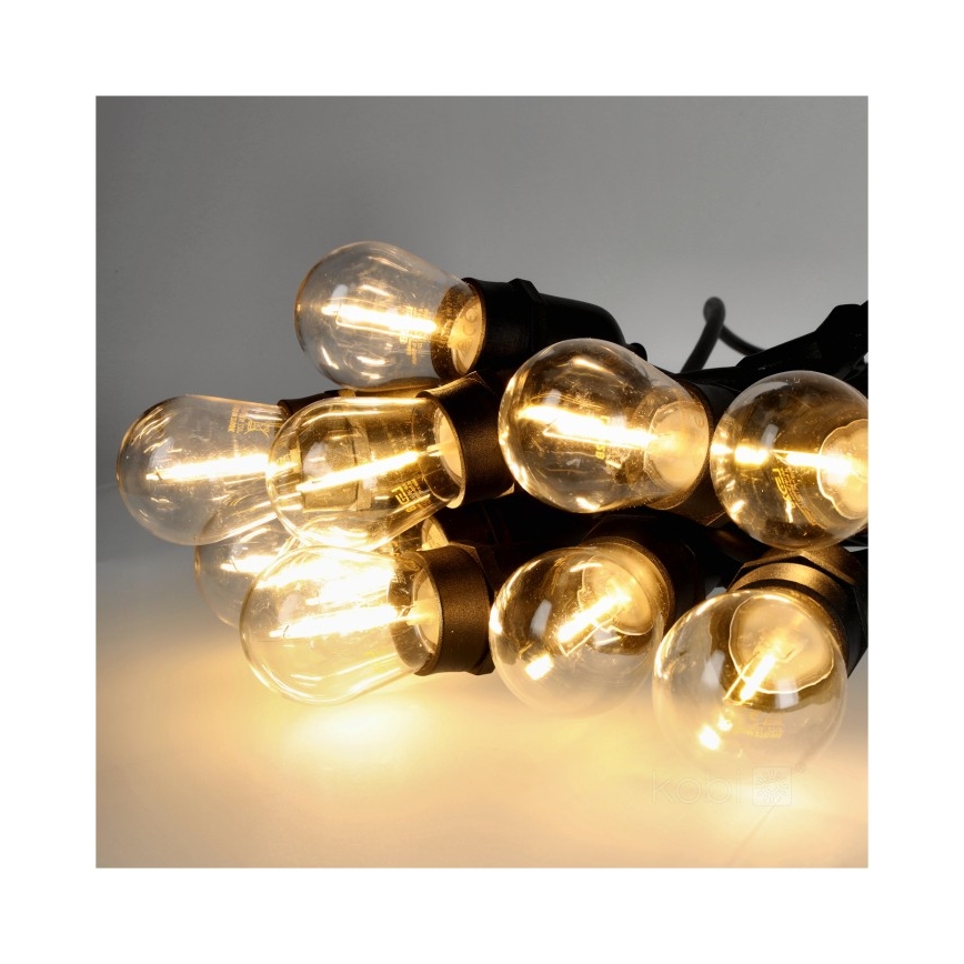 Cadena decorativa LED para exteriores BAJA ST64 20xE27/1W/230V 10,9m IP44 blanco cálido