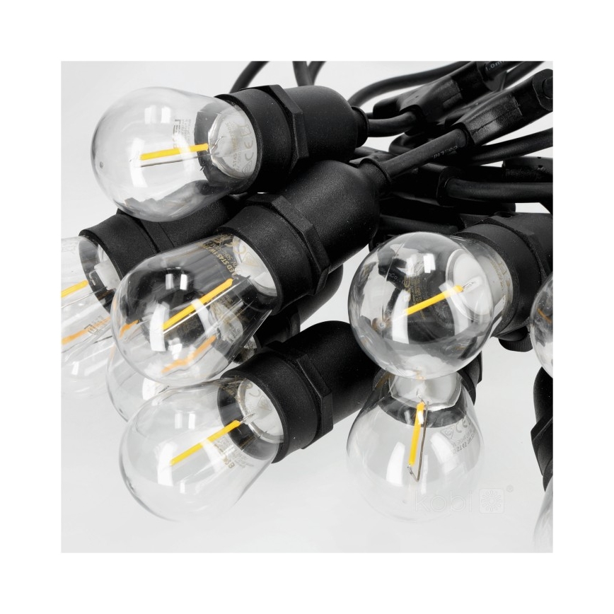 Cadena decorativa LED para exteriores BAJA ST64 20xE27/1W/230V 10,9m IP44 blanco cálido