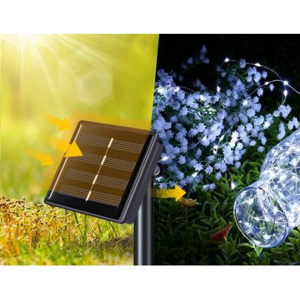 Cadena decorativa solar LED 200xLED/1,2V 800 mAh 12 m IP44 negra