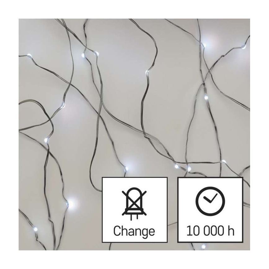 Cadena LED para exterior 40 LEDs/9 m IP44 blanco frío