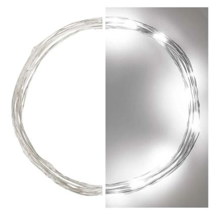 Cadena luminosa LED, 20 LEDs, alimentada por 2 pilas AA, 2,4 m, blanco frío