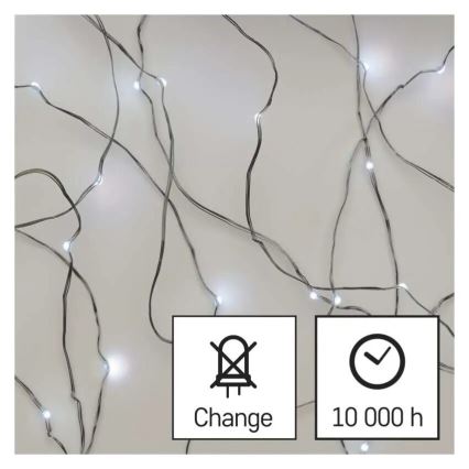 Cadena luminosa LED, 20 LEDs, alimentada por 2 pilas AA, 2,4 m, blanco frío