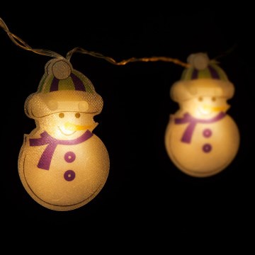 Cadena navideña LED 10xLED/2xAA 1,35 m blanco cálido muñeco de nieve