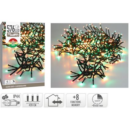 Cadena navideña LED para exterior 576xLED/230V/8 funciones 7,2 m IP44 multicolor