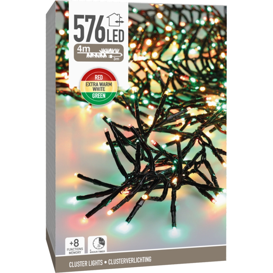 Cadena navideña LED para exterior 576xLED/230V/8 funciones 7,2 m IP44 multicolor