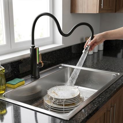Calentador de agua instantáneo con pantalla LED 3000 W/230 V IPX4 negro/dorado