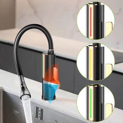 Calentador de agua instantáneo con pantalla LED 3000 W/230 V IPX4 negro/dorado