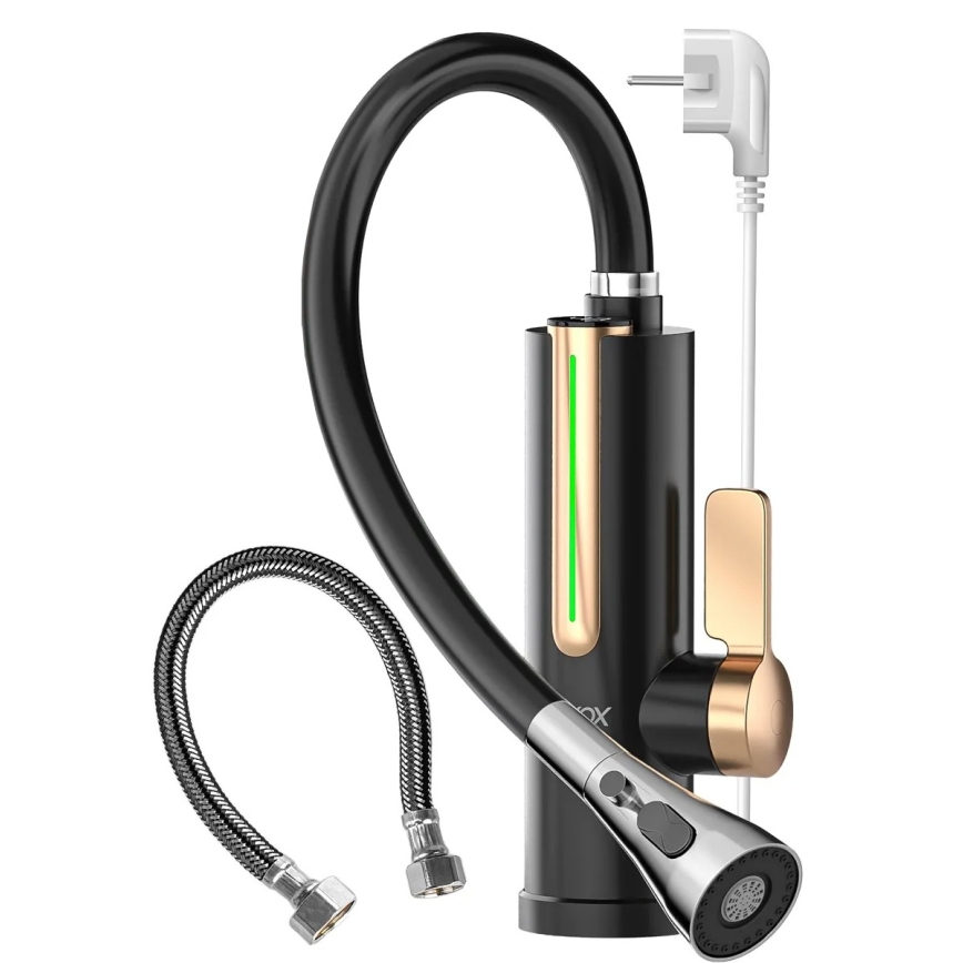 Calentador de agua instantáneo con pantalla LED 3000 W/230 V IPX4 negro/dorado
