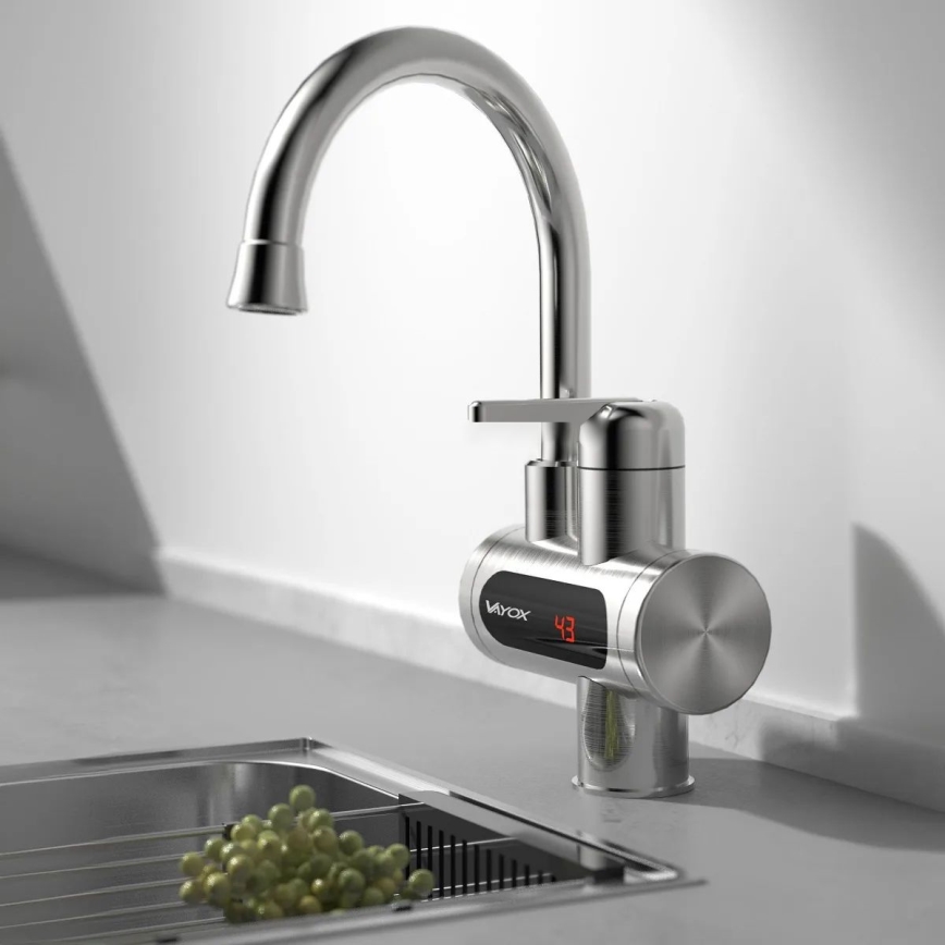 Calentador de agua instantáneo con pantalla LED 3000W/230V IPX4 acero inoxidable