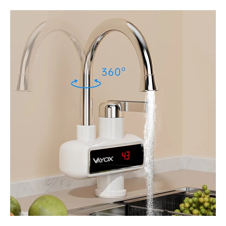 Calentador de agua instantáneo con pantalla LED 3000W/230V IPX4 blanco