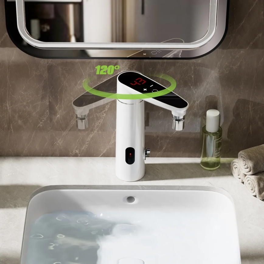 Calentador de agua instantáneo táctil con sensor y pantalla LED 3000W/230V IPX4 blanco
