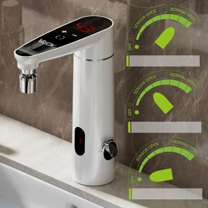 Calentador de agua instantáneo táctil con sensor y pantalla LED 3000W/230V IPX4 blanco