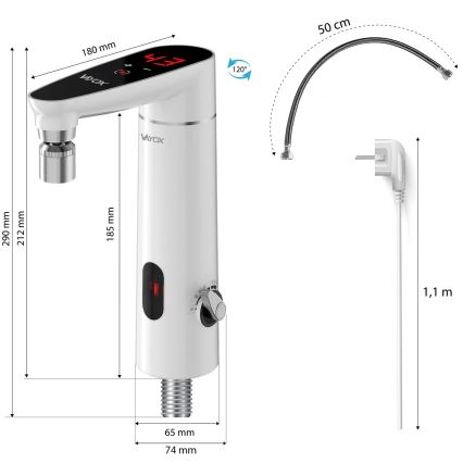 Calentador de agua instantáneo táctil con sensor y pantalla LED 3000W/230V IPX4 blanco