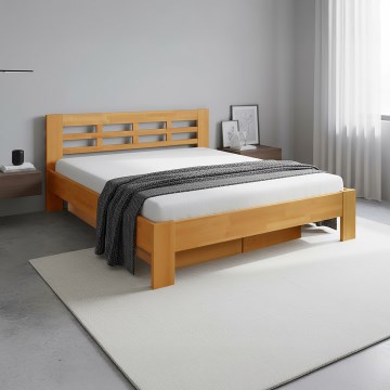 Cama de matrimonio de madera maciza con espacio de almacenamiento ANGELA 180x200 cm nogal claro