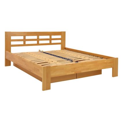 Cama de matrimonio de madera maciza con espacio de almacenamiento ANGELA 180x200 cm nogal claro