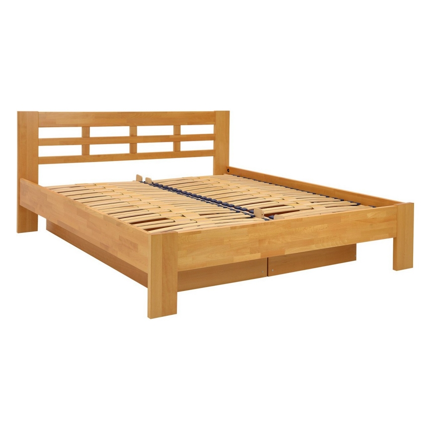 Cama de matrimonio de madera maciza con espacio de almacenamiento ANGELA 180x200 cm nogal claro
