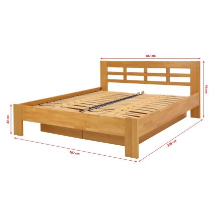 Cama de matrimonio de madera maciza con espacio de almacenamiento ANGELA 180x200 cm nogal claro