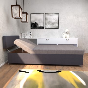 Cama diván tapizada DALLAS 108x205 cm, con ajuste de posición y espacio de almacenamiento, gris/antracita