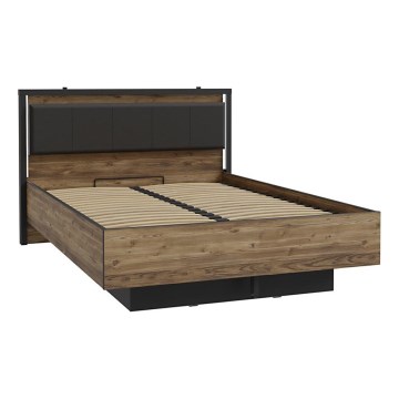 Cama doble con espacio de almacenamiento OREN 140x200 cm, marrón/negro