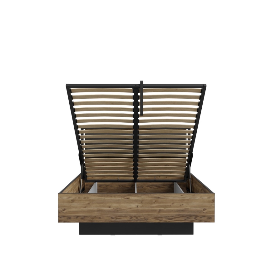 Cama doble con espacio de almacenamiento OREN 140x200 cm, marrón/negro