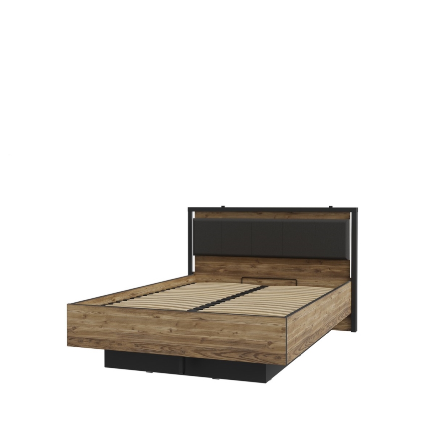 Cama doble con espacio de almacenamiento OREN 140x200 cm, marrón/negro
