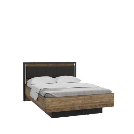 Cama doble con espacio de almacenamiento OREN 140x200 cm, marrón/negro