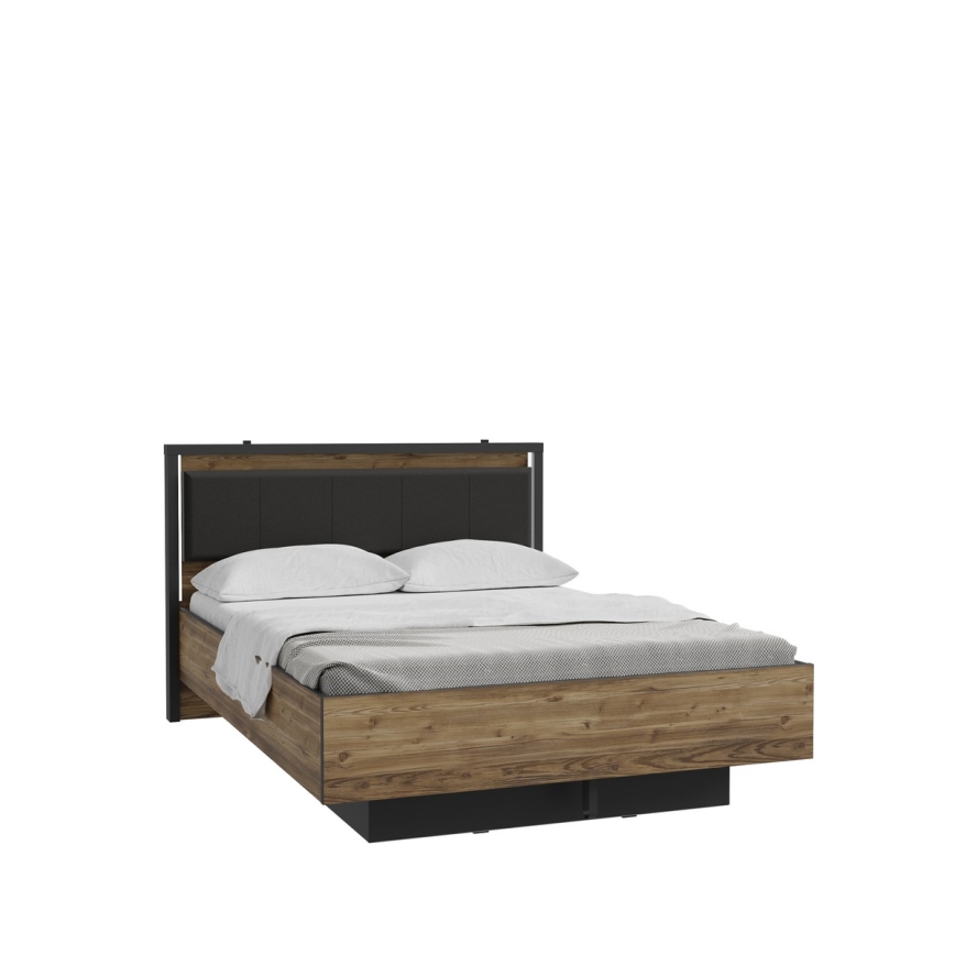Cama doble con espacio de almacenamiento OREN 140x200 cm, marrón/negro