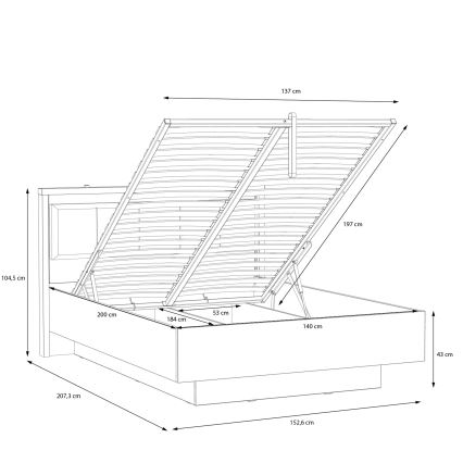 Cama doble con espacio de almacenamiento OREN 140x200 cm, marrón/negro