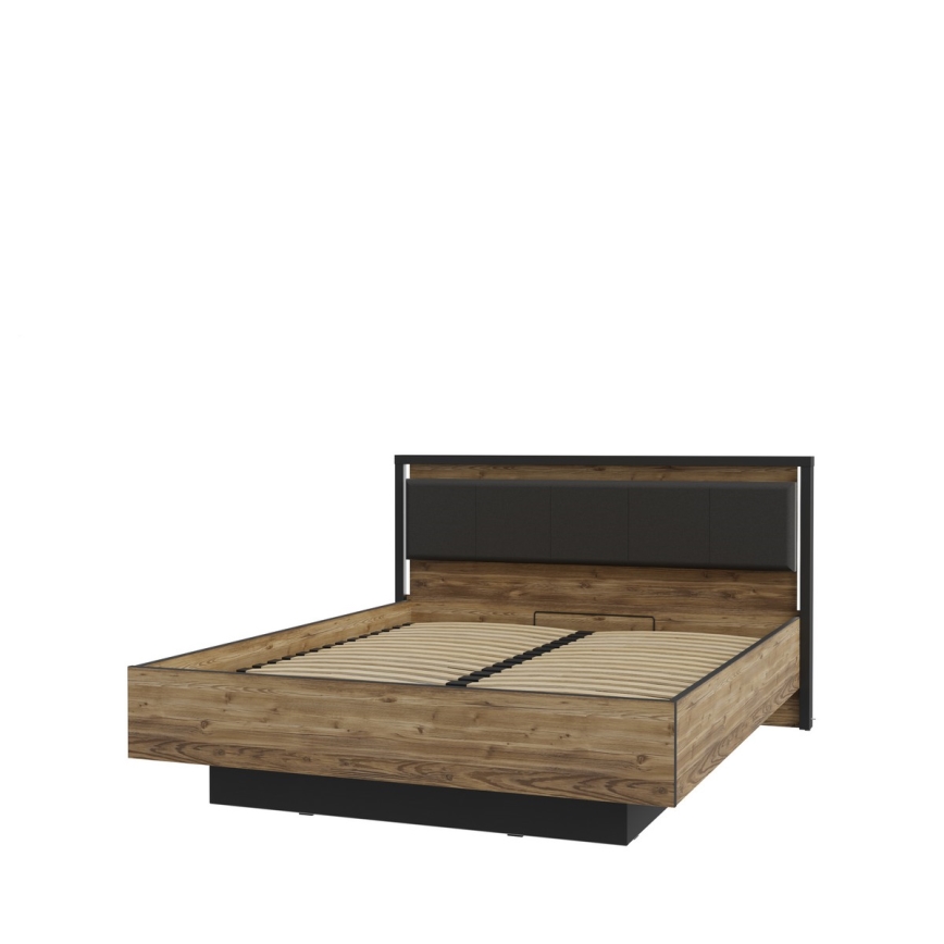 Cama doble con espacio de almacenamiento OREN 160x200 cm marrón/negro