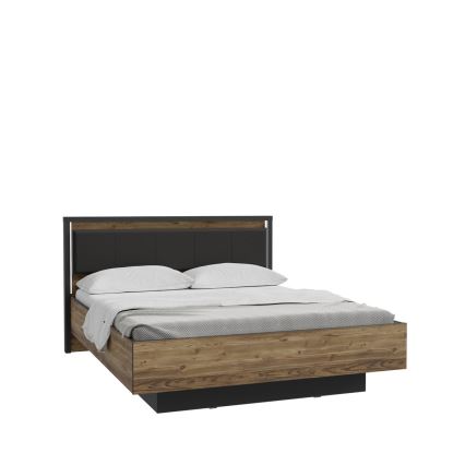 Cama doble con espacio de almacenamiento OREN 160x200 cm marrón/negro