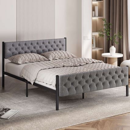 Cama doble metálica KAROM 120x200 cm, gris, capacidad de carga 120 kg