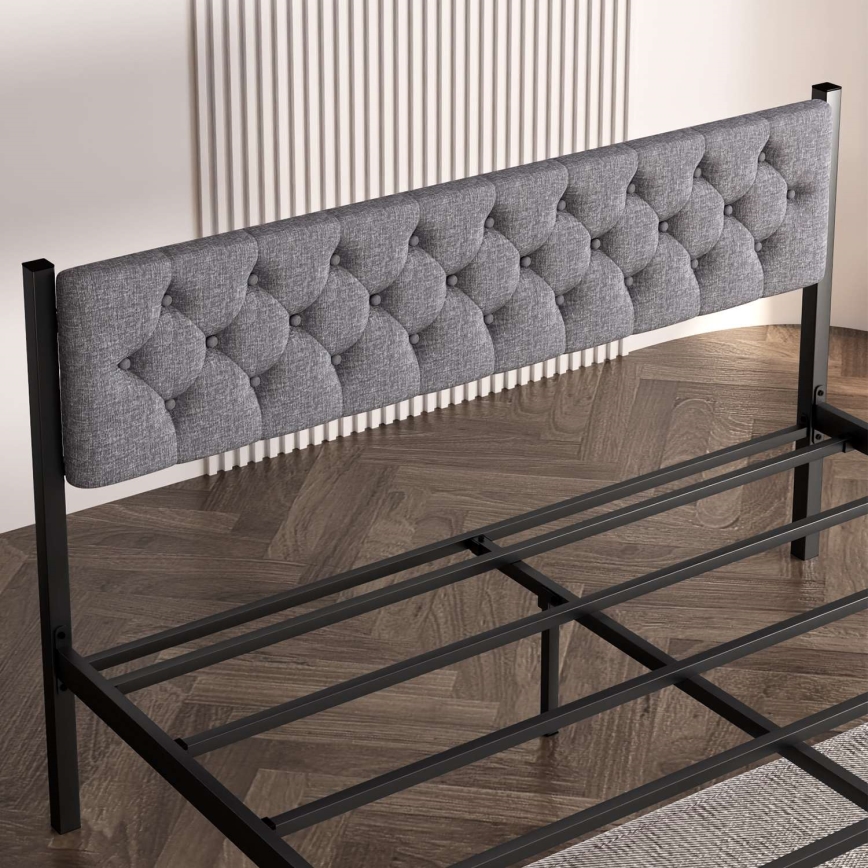 Cama doble metálica KAROM 120x200 cm, gris, capacidad de carga 120 kg