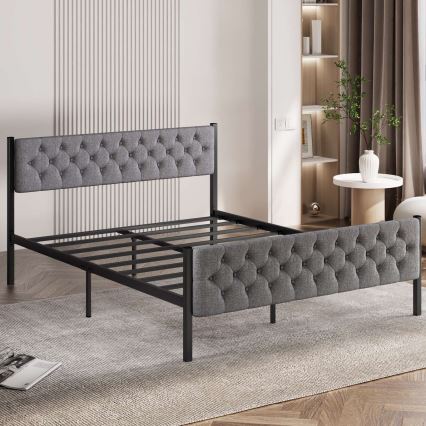Cama doble metálica KAROM 120x200 cm, gris, capacidad de carga 120 kg