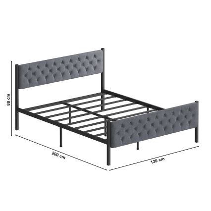 Cama doble metálica KAROM 120x200 cm, gris, capacidad de carga 120 kg