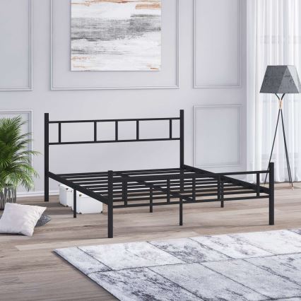 Cama doble metálica PIRON 140 x 200 cm, negra, capacidad de carga 200 kg
