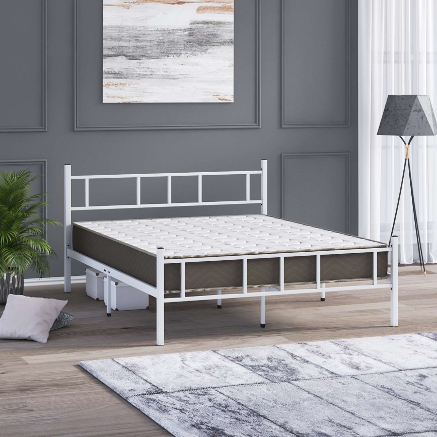Cama doble metálica PIRON 140x200 cm, blanca, capacidad de carga 200 kg