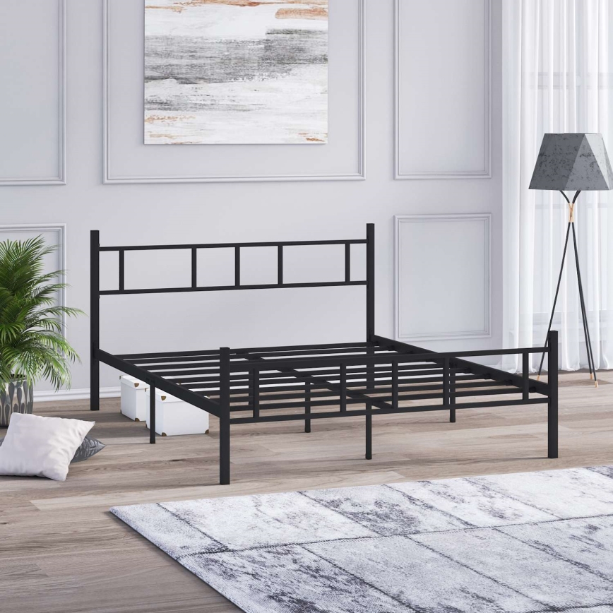 Cama doble metálica PIRON 160x200 cm, color negro, capacidad de carga 200 kg