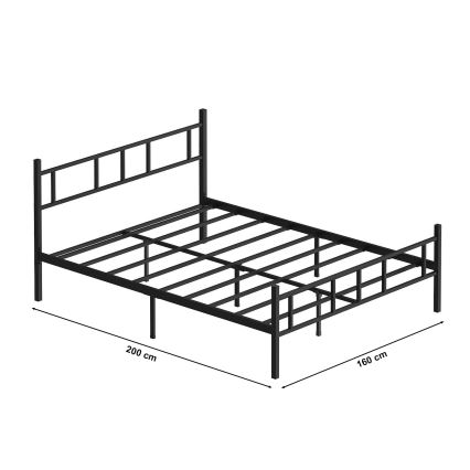 Cama doble metálica PIRON 160x200 cm, color negro, capacidad de carga 200 kg