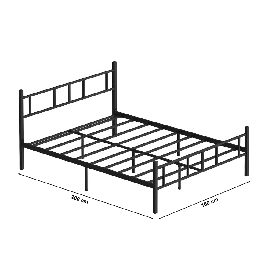 Cama doble metálica PIRON 160x200 cm, color negro, capacidad de carga 200 kg