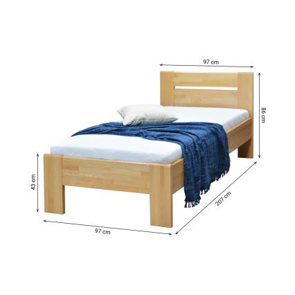 Cama individual AMBER de madera maciza 90x200 cm, en haya