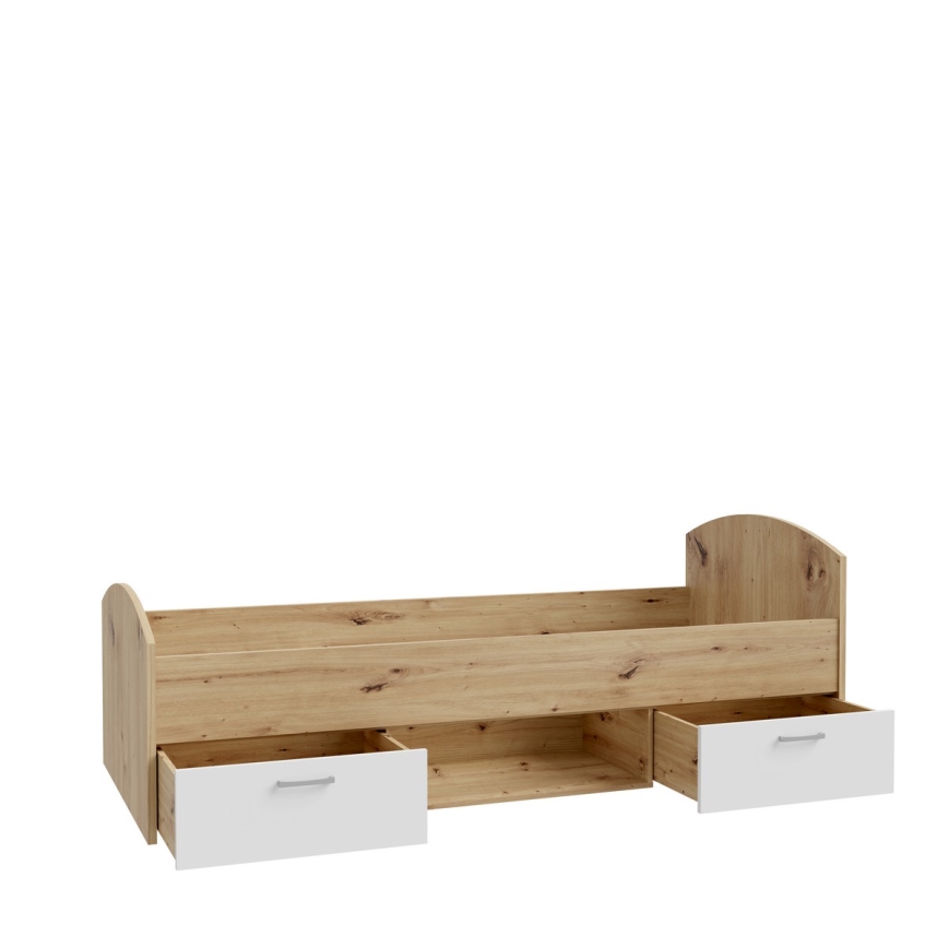 Cama individual con almacenamiento URO 90x200 cm, roble artisan/blanco
