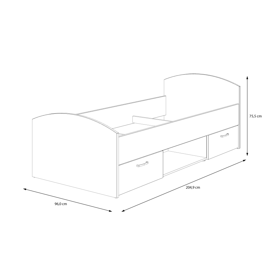 Cama individual con almacenamiento URO 90x200 cm, roble artisan/blanco