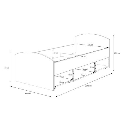 Cama individual con almacenamiento URO 90x200 cm, roble artisan/blanco