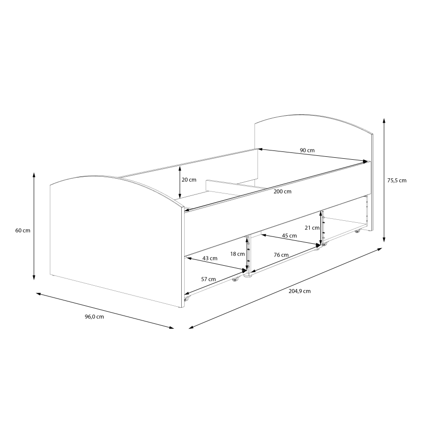 Cama individual con almacenamiento URO 90x200 cm, roble artisan/blanco