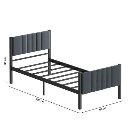 Cama individual metálica LUNOR 90x200 cm, antracita, capacidad de carga 120 kg
